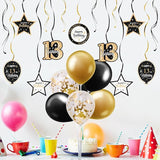 Happy 13th Birthday Black & Gold Balloon Set 13th Birthday Swirls