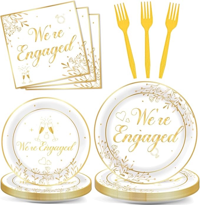 96Pcs Happy Engagement Party Supplies Engagement Paper Plates