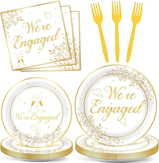 96Pcs Happy Engagement Party Supplies Engagement Paper Plates