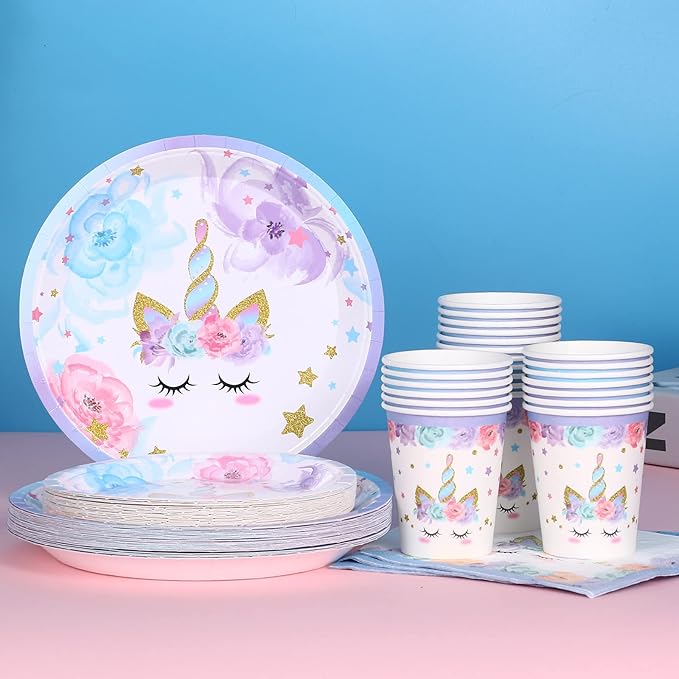 Unicorn Party Supplies Rainbow Unicorn Plates and Napkin Sets for