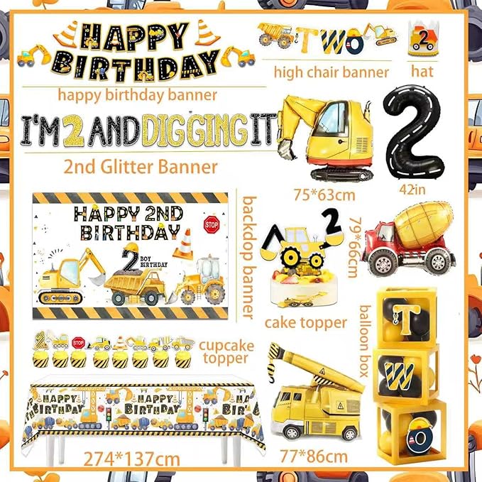 Construction 2nd Birthday Party Supplies Boy Dump Truck Digger Zone