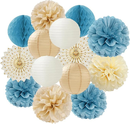 Light Dusty Blue Beige Champagne Boho Party Decorations 14Pcs Baby