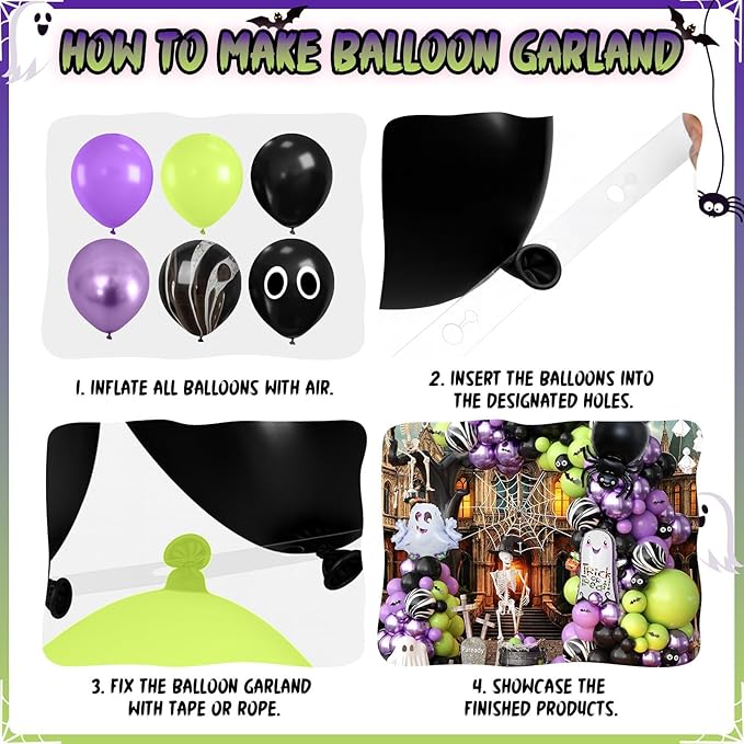 120 Pcs Halloween Balloon Arch Garland Purple and Black Balloon Arch