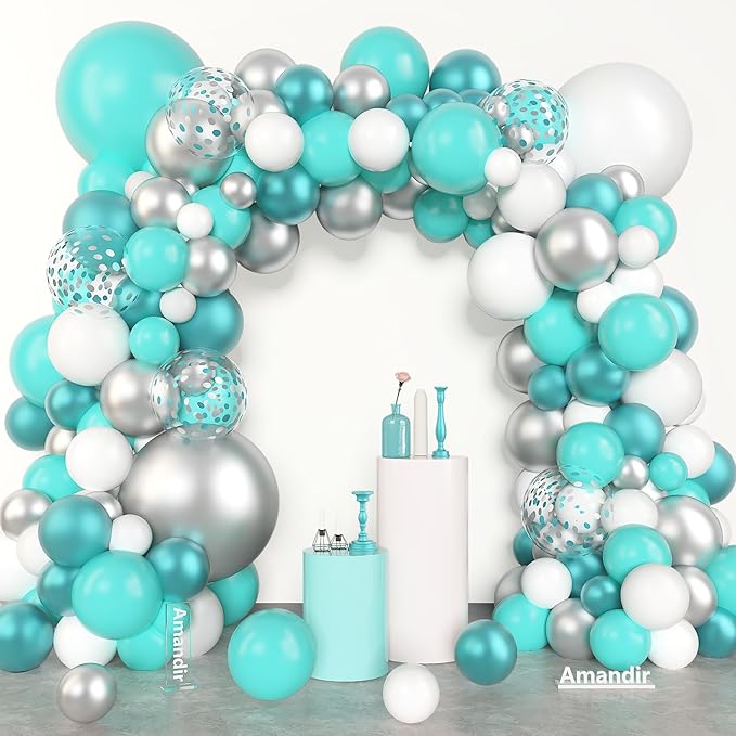 Amandir 153 Pcs Teal Balloons Arch Garland Kit, Different Sizes 18 12