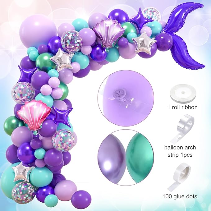 139Pcs Mermaid Birthday Party Decorations Supplies for Girl Kid