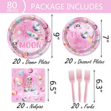 80 Pcs Outer Space Girls 2nd Birthday Party Supplies Two the Moon