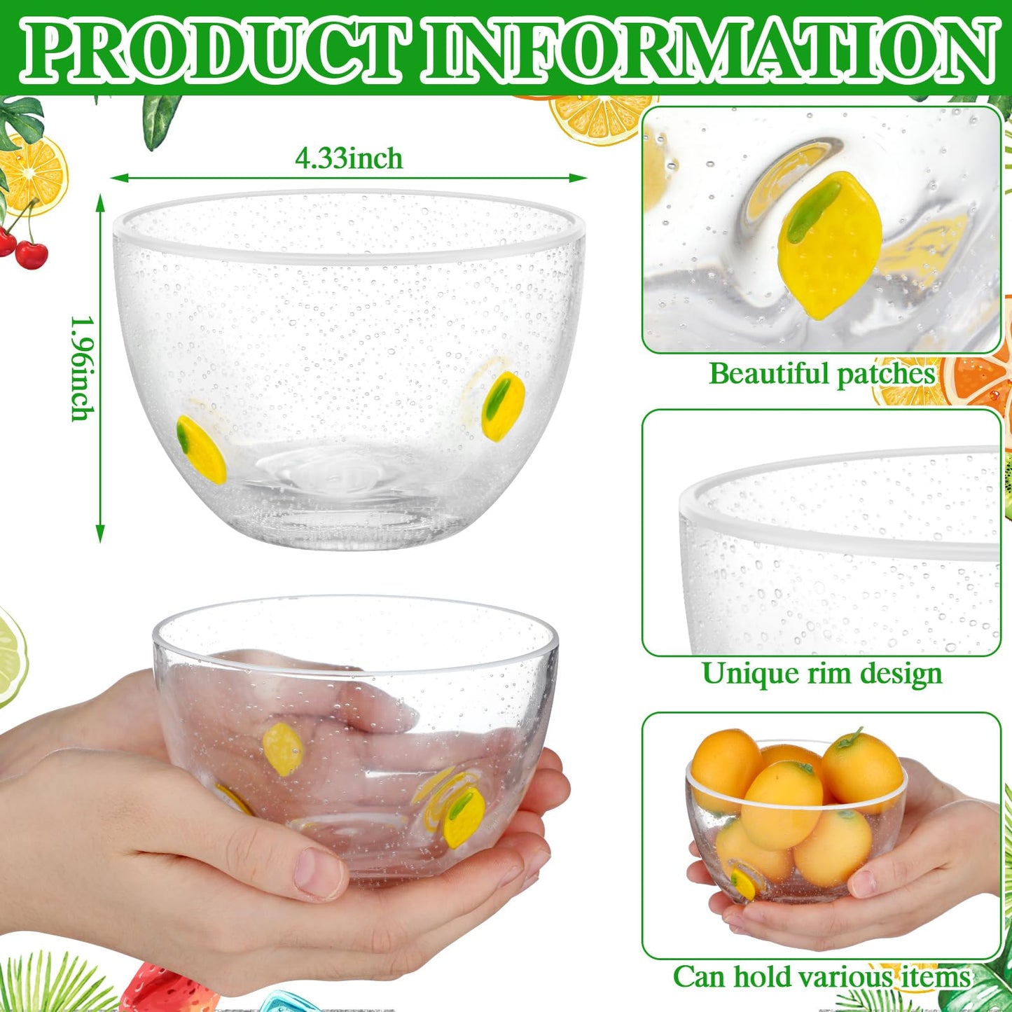 Potchen 2 Pcs Lemon Glass Fruit Bowl, 14oz Clear Glass Citrus Candy