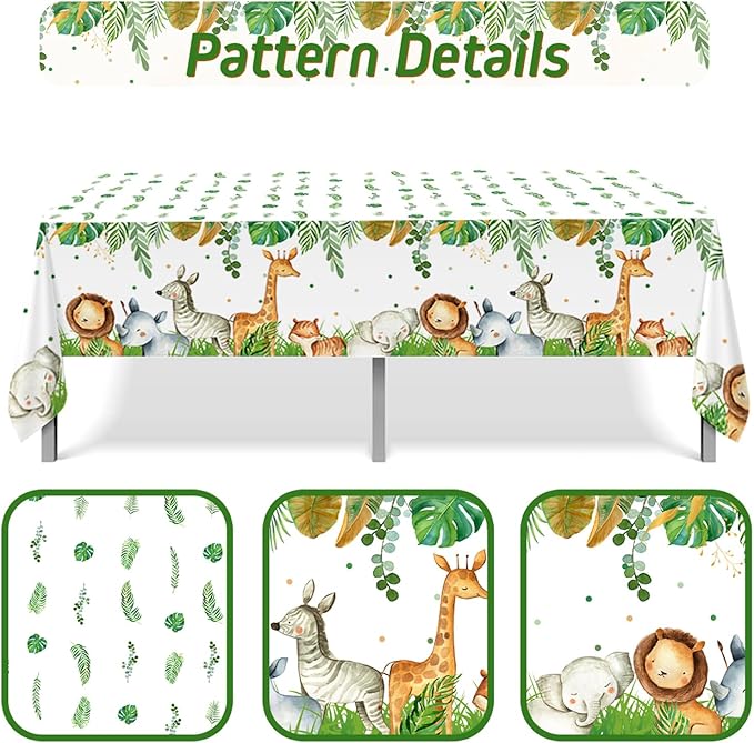 Jungle Safari Tablecloths 3Pcs Wild Animal Table Cover for Safari