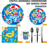 175Pcs Pool Party Supplies Beach Ball Party Set 9 Pool Party Plates