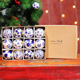 IndianShelf 24 Large Blue and White Ceramic Christmas Ornaments