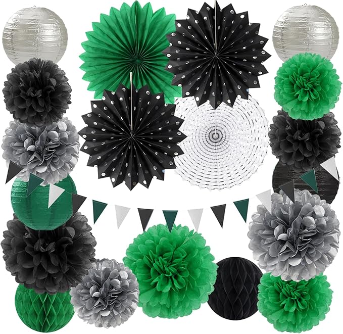 Black Green Silver Football Party Decorations 20pcs Soccer Theme