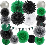 Black Green Silver Football Party Decorations 20pcs Soccer Theme
