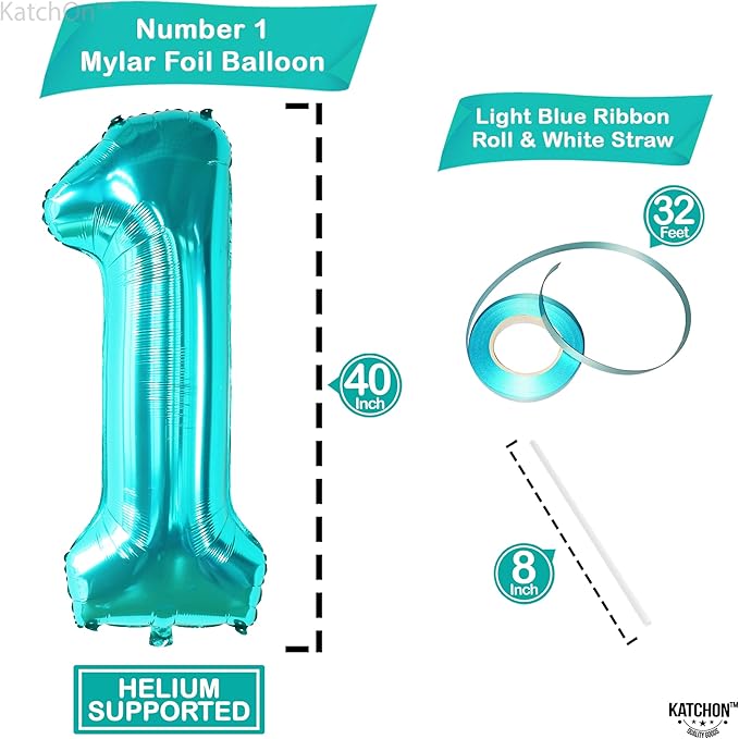 KatchOn, Giant Blue Teal Number 1 Balloon Number - 40 Inch | Mylar