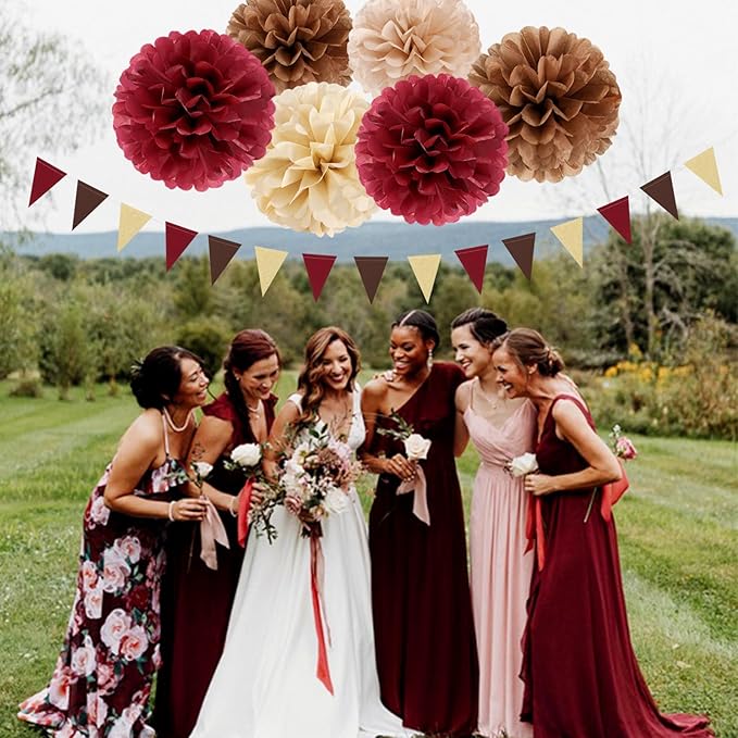 Boho Baby Shower Burgundy Brown Champagne Party Decorations 28pcs