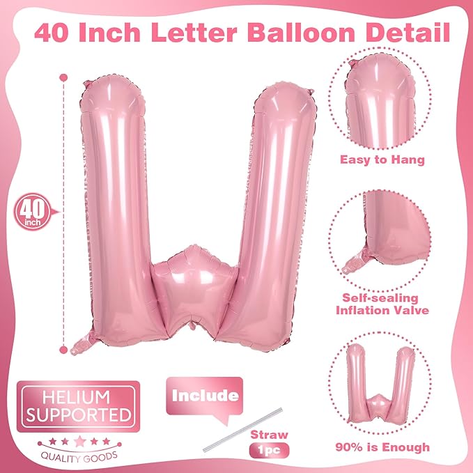 Pastel Pink W Balloon, 40 Inch Giant Baby Pink Mylar Helium Foil