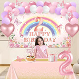 2nd Birthday Decorations for Girl 47pcs Pink Flower Rainbow Banner