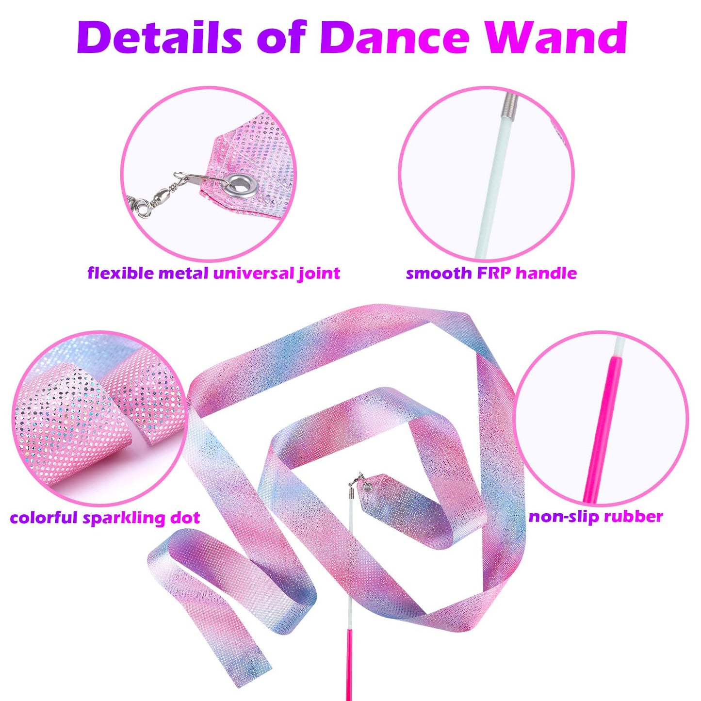 HiUnicorn 14PCS Sparkling Dance Ribbon for Kids Girls Princess Mermaid