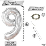 KatchOn, Giant Silver Number 9 Balloon - 40 Inch | Foil 9 Birthday