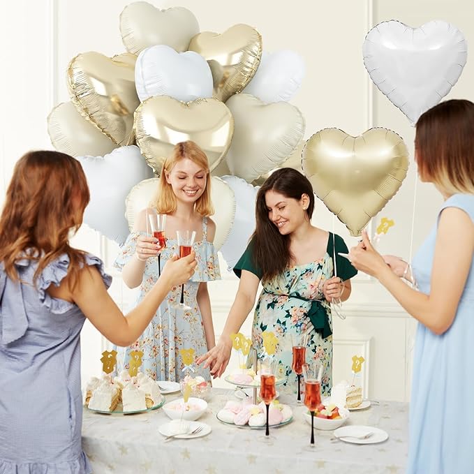 Cream White Heart Balloons,12Pcs Sand White Gold Heart Shaped Foil