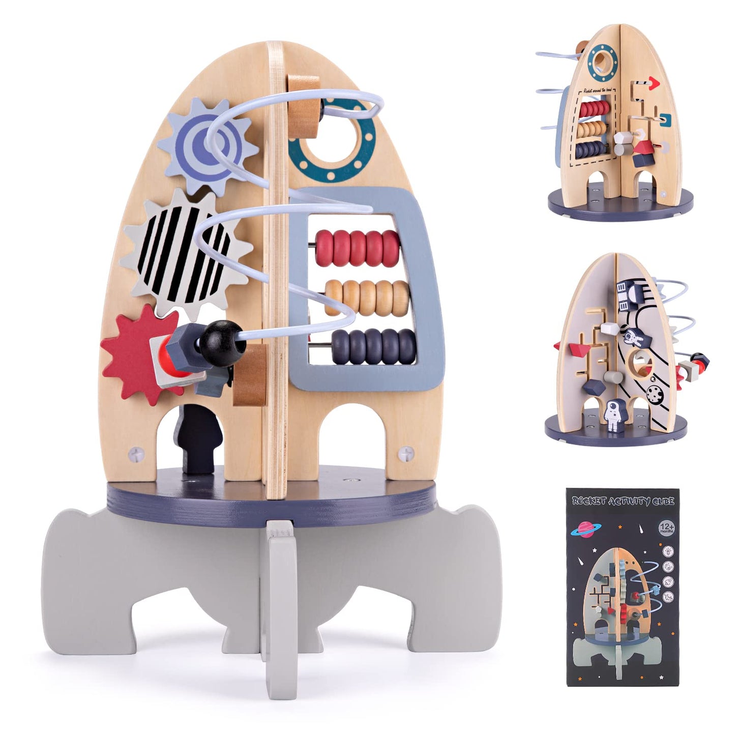 Wdmiya Space Wooden Activity Cube Toys for Baby, Montessoritoys for 1