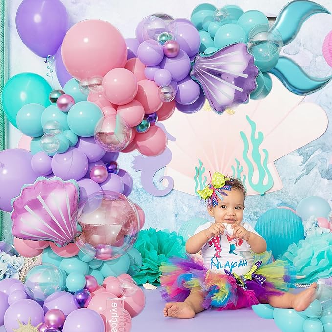 Mermaid Balloon Garland Arch Kit Pastel Pink Purple Teal Blue Clear