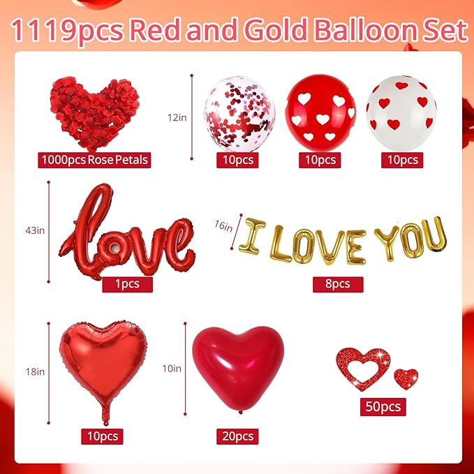 Valentines Day Decorations with Red Heart Balloons and Love Balloon