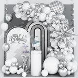 White and Silver Balloon Arch Garland Kit,White Silver Star Confetti