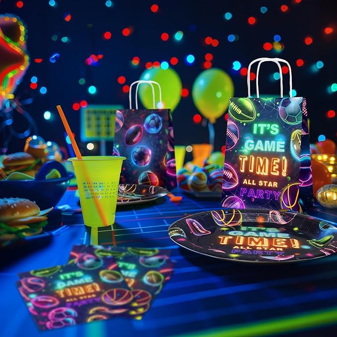 Neon Sports Party Supplies Serves 20 Glow Sports Birthday Party