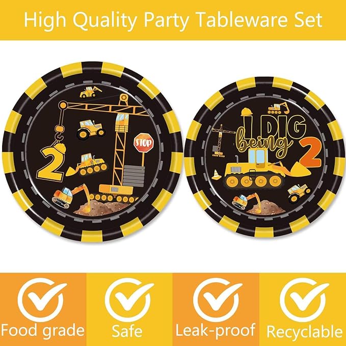 92 Pcs Construction 2nd Birthday Party Supplies Dump Truck Theme Two