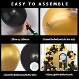 Black and Gold Balloons Garland Arch Kit, 134pcs Black and Metallic