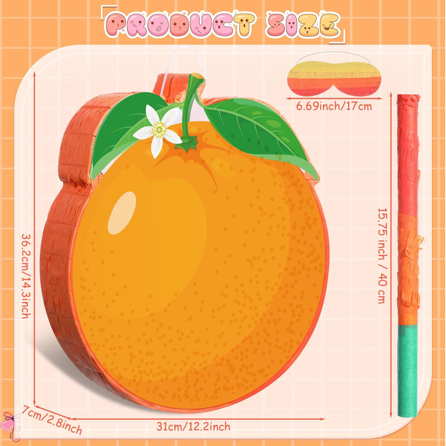 Aoriher Orange Piñata Orange Citrus Party Game Set Summer Fruit Piñata