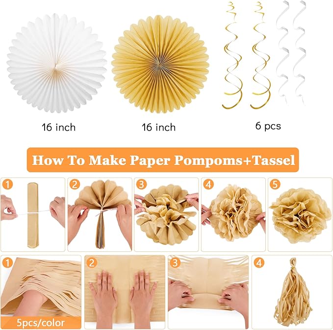 Champagne Gold Beige Fall Boho Baby Shower Party Decorations for