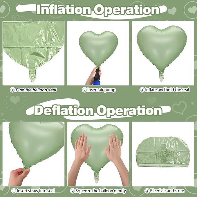 Sage Green Heart Foil Balloon, 10PCS Olive Green Heart Helium