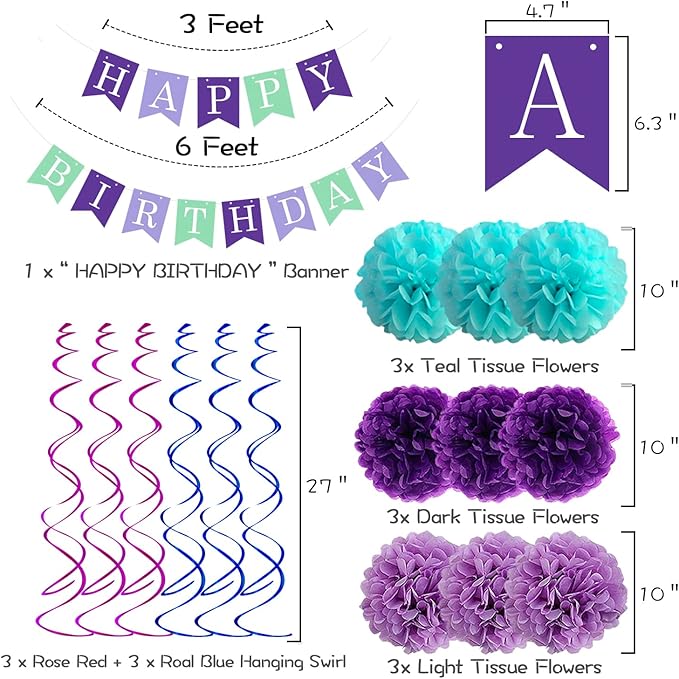 Mermaid Birthday Decorations for Girls Women 29pcs Party Supplies