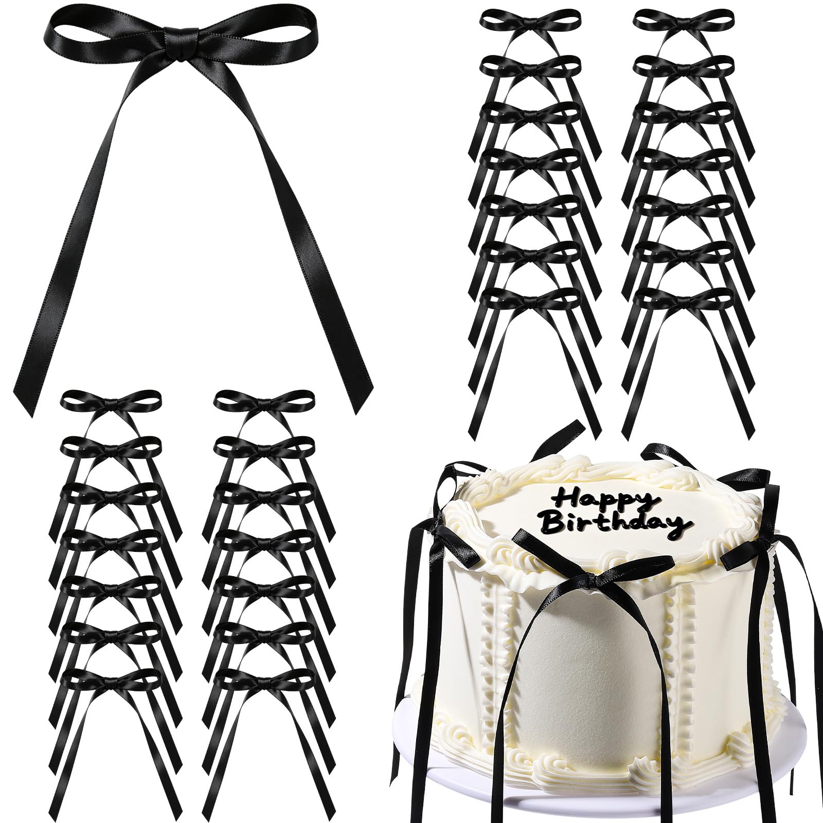 YGDZ Black Bows for Cake, 30PCS Ribbon Bow Cake Topper for Vintage