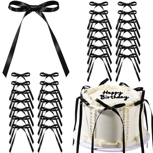 YGDZ Black Bows for Cake, 30PCS Ribbon Bow Cake Topper for Vintage