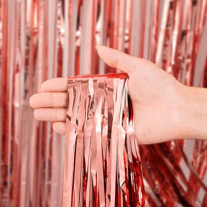 Voircoloria 4 Pack Rose Gold Foil Fringe Backdrop Curtains, Tinsel