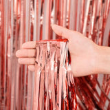 Voircoloria 2 Pack Rose Gold Foil Fringe Backdrop Curtains, Tinsel