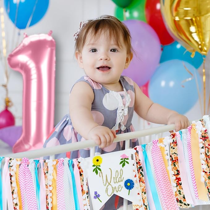 Wild Flower High Chair Banner for First Birthday Party Decoration