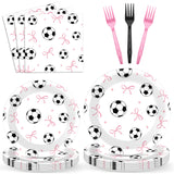 96PCS Soccer and Bow Party Paper Plates and Napkins for Sports Themed