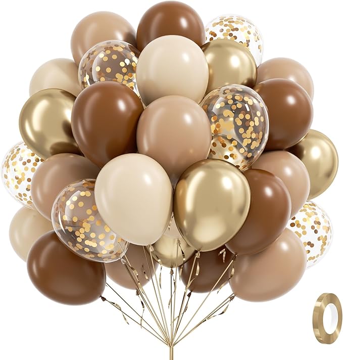60pcs Brown and Gold Balloons for Neutral Bridal Shower, Birthday,