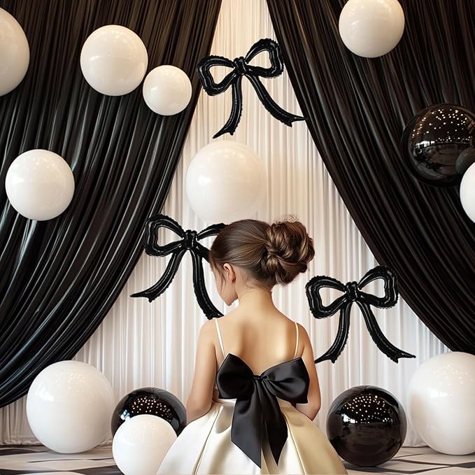 4pcs Black Bow Foil Balloons Bow Mylar Balloon Set for Coquette