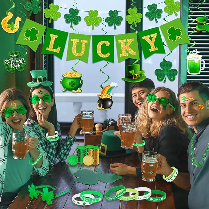 82Pcs St Patricks Day Accessories Pack Include Lucky Banner Shamrock