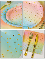 Nkaiso 141 Pieces Rainbow Gold Party Supplies, Party Dinnerware Sets