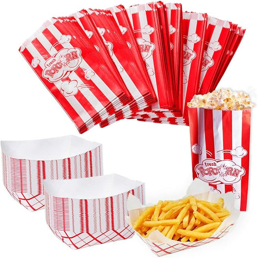 Movie Party Supplies 150 Pc Bulk Set 100 Popcorn Bags & 50 Paper