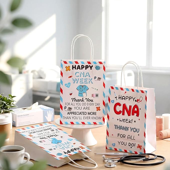 Gilprop 48 Pcs CNA Week Gifts Bags Bulk Double Sided CNA Thank You