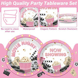 96Pcs Movie Night Party Supplies Pink Movie Birthday Plates and