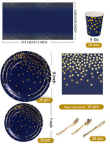 Nkaiso 141 Pieces Navy Blue Gold Party Supplies, Disposable Party