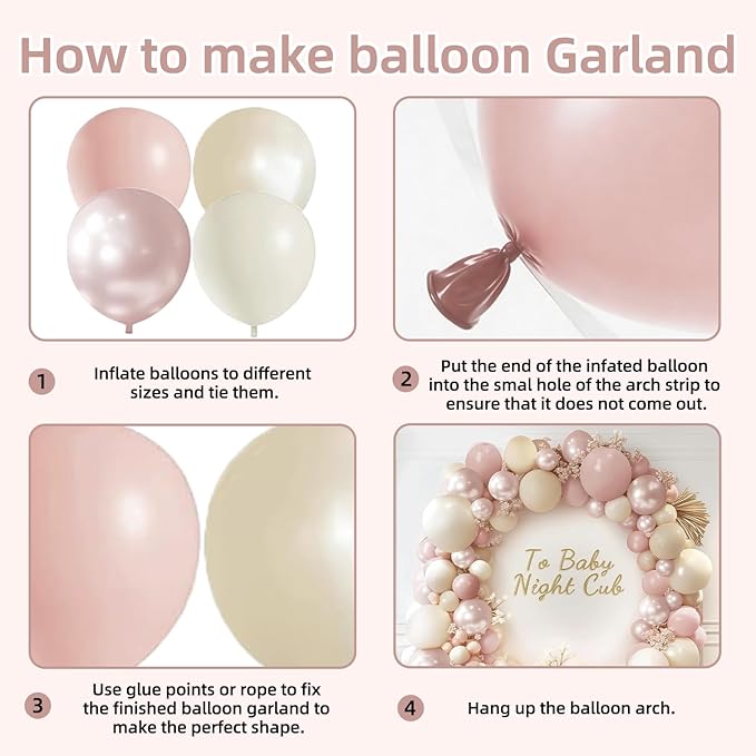 Boho Dusty Pink Balloons Garland Arch Kit, Double Stuffed White Pearl