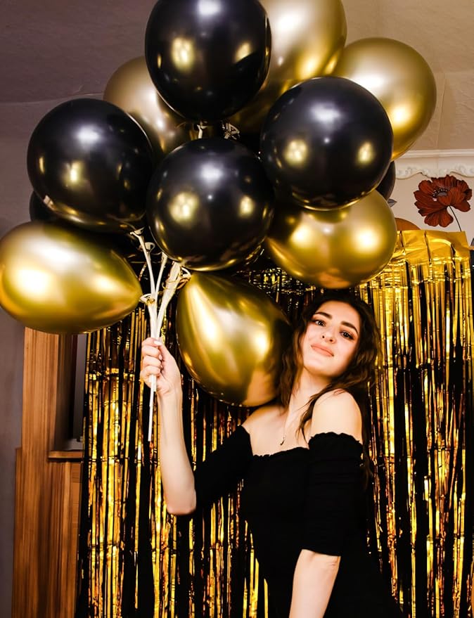 Black and Gold Balloons, 60 Pcs 12 Inch Graduation Balloons, Metallic